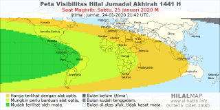 HilalMap: Peta Visibilitas Hilal Jumadal-Akhirah 1441 H: rukyat tanggal 2020-1-25 M