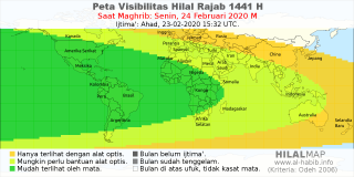 HilalMap: Peta Visibilitas Hilal Rajab 1441 H: rukyat tanggal 2020-2-24 M