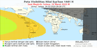 HilalMap: Peta Visibilitas Hilal Syaban 1441 H: rukyat tanggal 2020-3-24 M