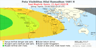 HilalMap: Peta Visibilitas Hilal Ramadhan 1441 H: rukyat tanggal 2020-4-23 M