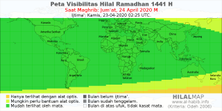 HilalMap: Peta Visibilitas Hilal Ramadhan 1441 H: rukyat tanggal 2020-4-24 M