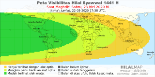 HilalMap: Peta Visibilitas Hilal Syawwal 1441 H: rukyat tanggal 2020-5-23 M