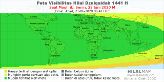 HilalMap: Peta Visibilitas Hilal Dzulqaidah 1441 H: rukyat tanggal 2020-6-22 M