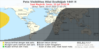 HilalMap: Peta Visibilitas Hilal Dzulhijjah 1441 H: rukyat tanggal 2020-7-20 M