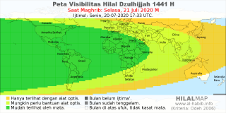 HilalMap: Peta Visibilitas Hilal Dzulhijjah 1441 H: rukyat tanggal 2020-7-21 M