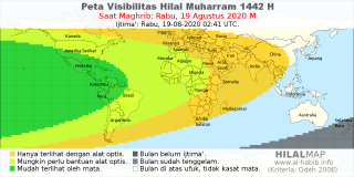 HilalMap: Peta Visibilitas Hilal Muharram 1442 H: rukyat tanggal 2020-8-19 M