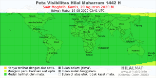 HilalMap: Peta Visibilitas Hilal Muharram 1442 H: rukyat tanggal 2020-8-20 M