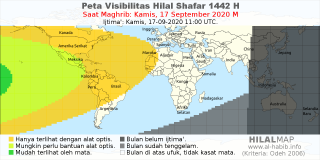 HilalMap: Peta Visibilitas Hilal Shafar 1442 H: rukyat tanggal 2020-9-17 M