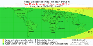 HilalMap: Peta Visibilitas Hilal Shafar 1442 H: rukyat tanggal 2020-9-18 M