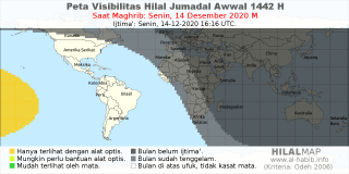 HilalMap: Peta Visibilitas Hilal Jumadal-Awwal 1442 H: rukyat tanggal 2020-12-14 M