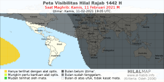 HilalMap: Peta Visibilitas Hilal Rajab 1442 H: rukyat tanggal 2021-2-11 M