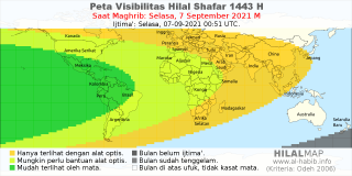 HilalMap: Peta Visibilitas Hilal Shafar 1443 H: rukyat tanggal 2021-9-7 M