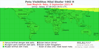 HilalMap: Peta Visibilitas Hilal Shafar 1443 H: rukyat tanggal 2021-9-8 M