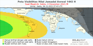 HilalMap: Peta Visibilitas Hilal Jumadal-Awwal 1443 H: rukyat tanggal 2021-12-4 M