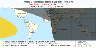 HilalMap: Peta Visibilitas Hilal Syaban 1443 H: rukyat tanggal 2022-3-2 M