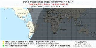 HilalMap: Peta Visibilitas Hilal Syawwal 1443 H: rukyat tanggal 2022-4-30 M