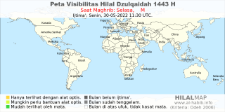 HilalMap: Peta Visibilitas Hilal Dzulqaidah 1443 H: rukyat tanggal 2022-5-30 M