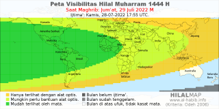 HilalMap: Peta Visibilitas Hilal Muharram 1444 H: rukyat tanggal 2022-7-29 M