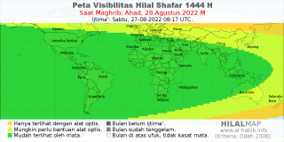 HilalMap: Peta Visibilitas Hilal Shafar 1444 H: rukyat tanggal 2022-8-28 M