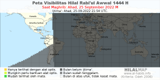 HilalMap: Peta Visibilitas Hilal Rabiul-Awwal 1444 H: rukyat tanggal 2022-9-25 M