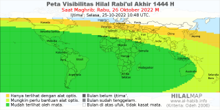 HilalMap: Peta Visibilitas Hilal Rabiul-Akhir 1444 H: rukyat tanggal 2022-10-26 M