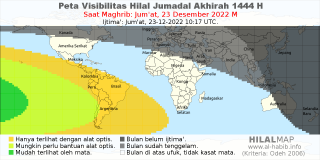 HilalMap: Peta Visibilitas Hilal Jumadal-Akhirah 1444 H: rukyat tanggal 2022-12-23 M