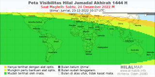 HilalMap: Peta Visibilitas Hilal Jumadal-Akhirah 1444 H: rukyat tanggal 2022-12-24 M