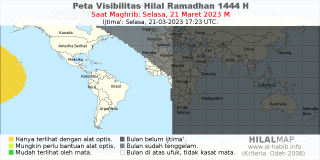 HilalMap: Peta Visibilitas Hilal Ramadhan 1444 H: rukyat tanggal 2023-3-21 M