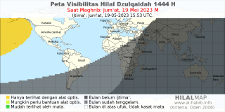 HilalMap: Peta Visibilitas Hilal Dzulqaidah 1444 H: rukyat tanggal 2023-5-19 M