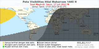 HilalMap: Peta Visibilitas Hilal Muharram 1445 H: rukyat tanggal 2023-7-17 M