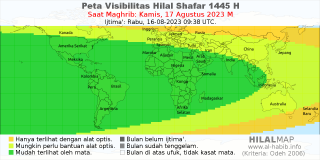 HilalMap: Peta Visibilitas Hilal Shafar 1445 H: rukyat tanggal 2023-8-17 M