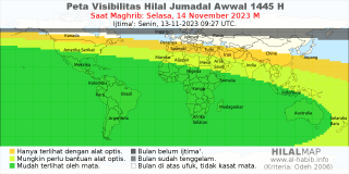 HilalMap: Peta Visibilitas Hilal Jumadal-Awwal 1445 H: rukyat tanggal 2023-11-14 M