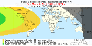 HilalMap: Peta Visibilitas Hilal Ramadhan 1445 H: rukyat tanggal 2024-3-10 M
