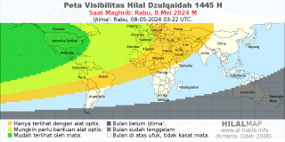 HilalMap: Peta Visibilitas Hilal Dzulqaidah 1445 H: rukyat tanggal 2024-5-8 M