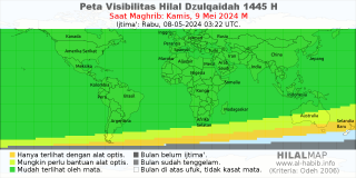 HilalMap: Peta Visibilitas Hilal Dzulqaidah 1445 H: rukyat tanggal 2024-5-9 M