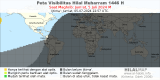 HilalMap: Peta Visibilitas Hilal Muharram 1446 H: rukyat tanggal 2024-7-5 M