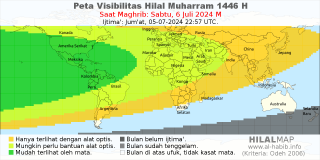HilalMap: Peta Visibilitas Hilal Muharram 1446 H: rukyat tanggal 2024-7-6 M