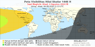 HilalMap: Peta Visibilitas Hilal Shafar 1446 H: rukyat tanggal 2024-8-4 M