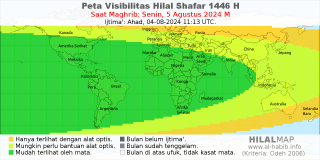HilalMap: Peta Visibilitas Hilal Shafar 1446 H: rukyat tanggal 2024-8-5 M