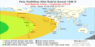 HilalMap: Peta Visibilitas Hilal Rabiul-Awwal 1446 H: rukyat tanggal 2024-9-3 M