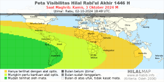HilalMap: Peta Visibilitas Hilal Rabiul-Akhir 1446 H: rukyat tanggal 2024-10-3 M
