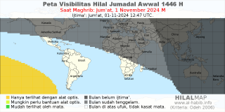 HilalMap: Peta Visibilitas Hilal Jumadal-Awwal 1446 H: rukyat tanggal 2024-11-1 M