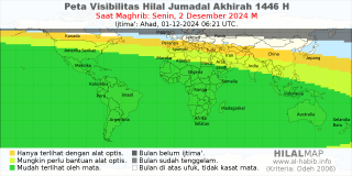 HilalMap: Peta Visibilitas Hilal Jumadal-Akhirah 1446 H: rukyat tanggal 2024-12-2 M