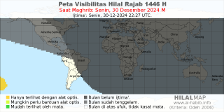 HilalMap: Peta Visibilitas Hilal Rajab 1446 H: rukyat tanggal 2024-12-30 M