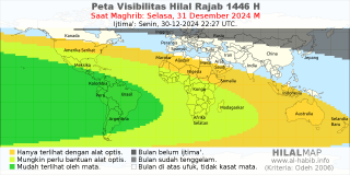 HilalMap: Peta Visibilitas Hilal Rajab 1446 H: rukyat tanggal 2024-12-31 M