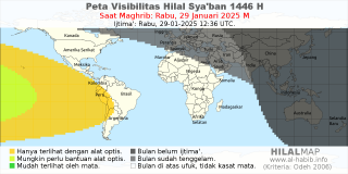 HilalMap: Peta Visibilitas Hilal Syaban 1446 H: rukyat tanggal 2025-1-29 M