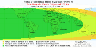 HilalMap: Peta Visibilitas Hilal Syaban 1446 H: rukyat tanggal 2025-1-30 M