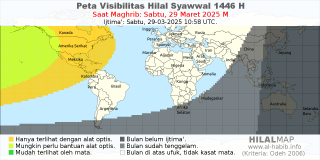 HilalMap: Peta Visibilitas Hilal Syawwal 1446 H: rukyat tanggal 2025-3-29 M