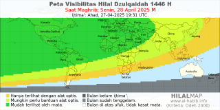 HilalMap: Peta Visibilitas Hilal Dzulqaidah 1446 H: rukyat tanggal 2025-4-28 M