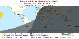 HilalMap: Peta Visibilitas Hilal Shafar 1447 H: rukyat tanggal 2025-7-24 M